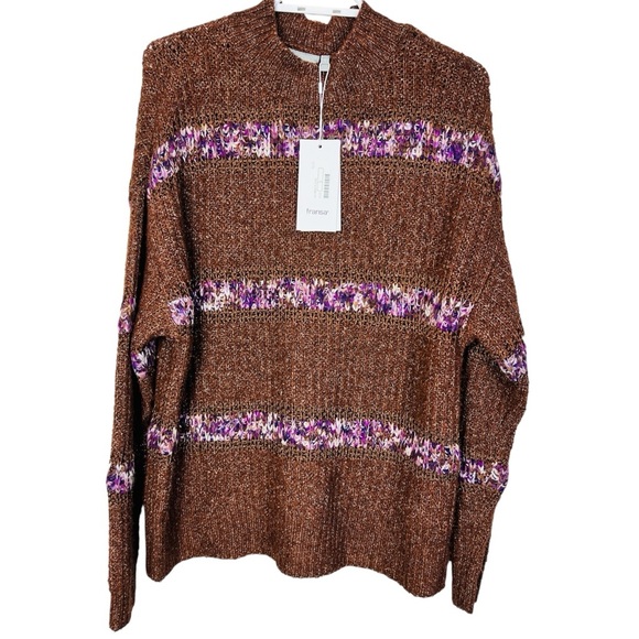Fransa Chocolate Brown Lightweight Knit Stripes Sweater pullover oversized Small - Picture 1 of 8